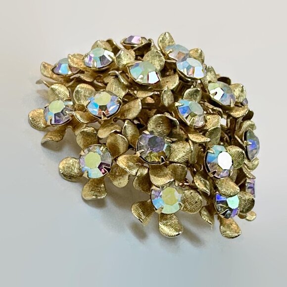 Rhinestone Brooch, Kramer Of New York, Flowers, Mid-Century Modern, Vintage - Picture 3 of 5